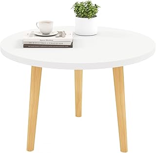 Round Coffee Table Low Table with 3 Solid Wood Sturdy Legs, Floor Table Desk