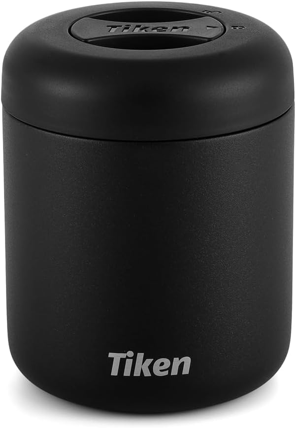 Tiken Airtight Coffee Canister Compact Size for Outdoors – Double Wall Stainless Steel, UV Blocking, Switchable to Food Storage Container 660ml Black