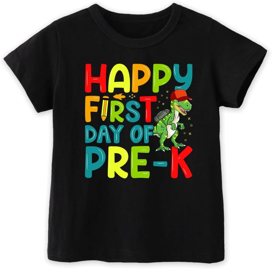 Back to School Shirt Kids First Day of Kindergarten Pre-K, Dino Pencil Graphic Tee, 3-8T Combed Cotton
