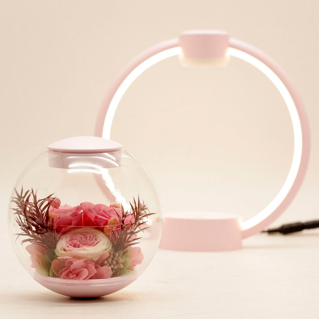 Magnetic Levitation Lamp, Levitation Eternal Flower Desk Lamp with LED Light, Night Light, Bedside Lamp, Cool for Home Office Decor, Unique Christmas Birthday Gift, Pink