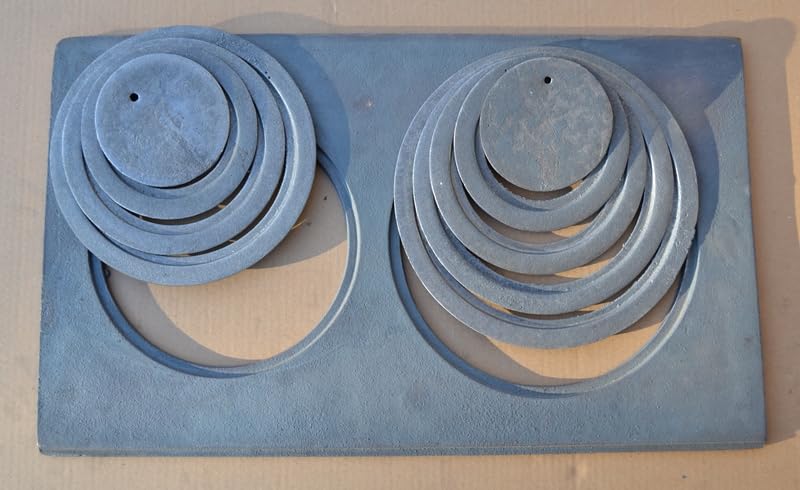 SEZAM Placa de fundición para horno con 2 agujeros, 65 x 37,5 cm, placa de carbón de hierro fundido gris