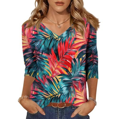 HTHLVMD Womens 3/4 Length Sleeve Tunic Tops Summer Fall Outfits 2025 Three Quarter Sleeve Casual V Neck T Shirts for Women