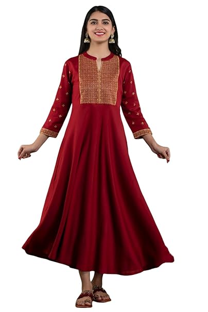 MF Hayat Women's Rayon Embroidered Anarkali Kurta|Gown for Women|Flared Kurta for Women