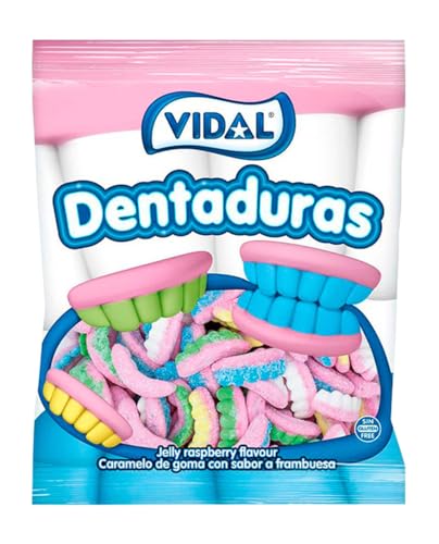 Vidal Golosinas Dentaduras pica. Las originales con cobertura pica y colores blanco, azul, verde y amarillo. Bolsa de 250 unidades.
