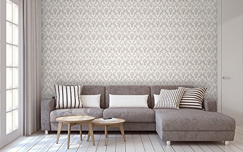 Papel de Parede Vinílico, Arabesco, Prateado, 1000x52 cm, Bobinex Uau