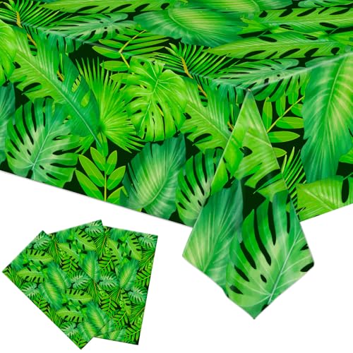 Tigeen 4 Pack Vbs Rainforest Tablecloths Fall Decorations 108 54 Inch Plastic Jungle Tablecloths Hawaiian Luau Table Cloths Bible School Aloha Palm Leaf Tablecover for Classroom Luau Party Decor