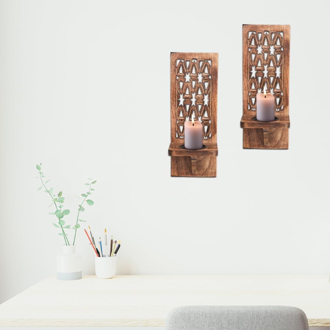 Candelabros de pared de madera hechos a mano, juego de 2, portavelas de 16 pulgadas, candelabros decorativos de madera para pared, candelabros de pared de madera rústica, perfectos para Navidad, Año