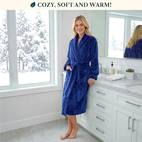 Image of PAVILIA Premium Womens Plush Soft Robe Fluffy, Warm, Fleece Sherpa Shaggy Bathrobe