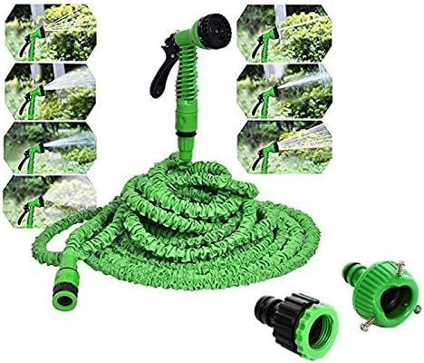 Expandable Garden Water Hose Pipe 100FT- 7 Function Spray Gun with Expanding Flexible Magic Lightweight Hose Pipes Reel For Washing Car/Watering Flower/ Vegetables/Cleaning Windows/Floor by feierna (Green)