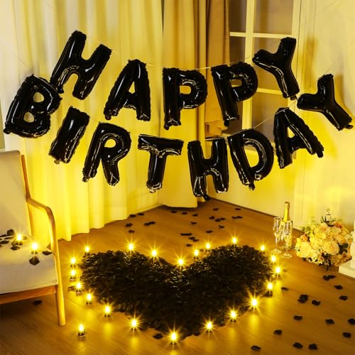 Image of Black Happy Birthday Balloons Decorations Letter Balloons