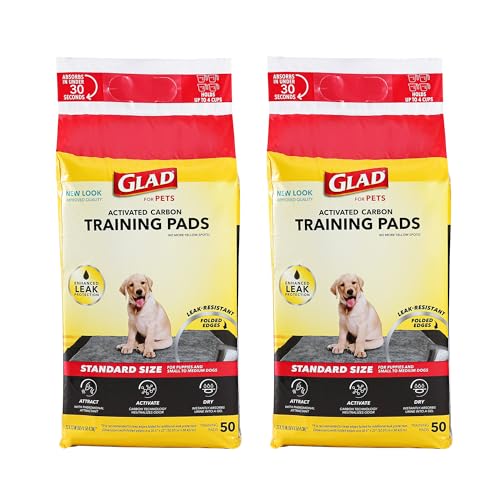 Image of Glad for Pets Black Charcoal Dog Pads - Super Absorbent, Disposable Pee Pads for Puppy Potty Training & Indoor Use - 23 inch x 23 inch - 50 Count - 2 Pack