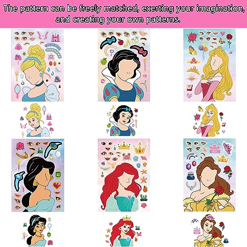24 PCS Make a Face Sticker Sheets, Princess Stickers for Kids Crafts Make Your Own Stickers for Kids Toddlers, Make a Face Stickers Mix and Match with Princess for Kids Party Favor Supplies Craft - Image 4