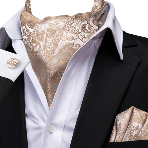 Image of Dubulle Paisley Floral Ascot for Men Self Tie Mens Cravat and Pocket Square Cufflinks Wedding