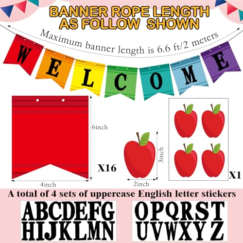Image of Mooliwe Classroom Decor DIY Banner, Welcome Back to School Party Supply Custom Hanging Bunting Garland Kit with Letters for First Day of School Ambience Celebration Decoration(Colorful,Brush)