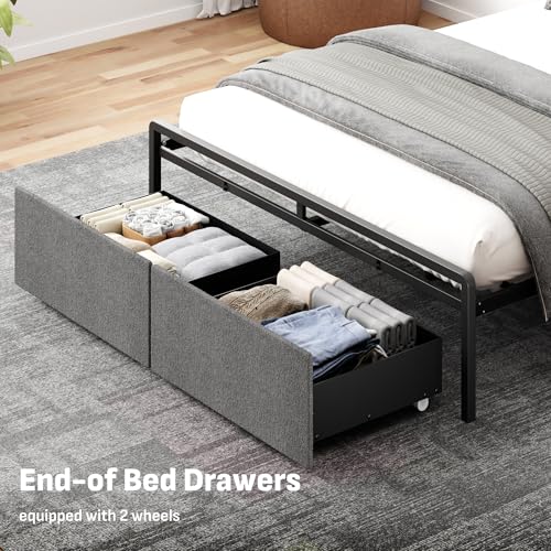 Image of Softa Queen Adjustable Bed Frame with Storage Headboard and Charging Station, Power Head Lift with 2 Footboard Drawers, Upholstered Metal Frame, No Box Spring Needed