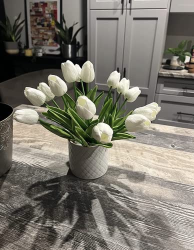 15 Pcs Artificial Flowers Tulips Real Touch Fake Flowers Tulips Flowers Arrangement Bouquet for Home Room Office Wedding Party Decoration(WH) (White) image 1