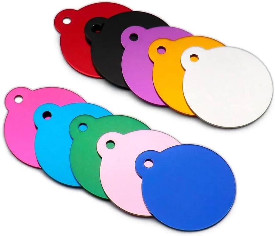 Wholesale 100 PCS Aluminum Blank Cat and Dog Name Plates Engravable Dog and Cat Name Phone Number ID Tag Pendant Round Pet Blank Tag Pet Supplies Accessories,A,35X32X1MM