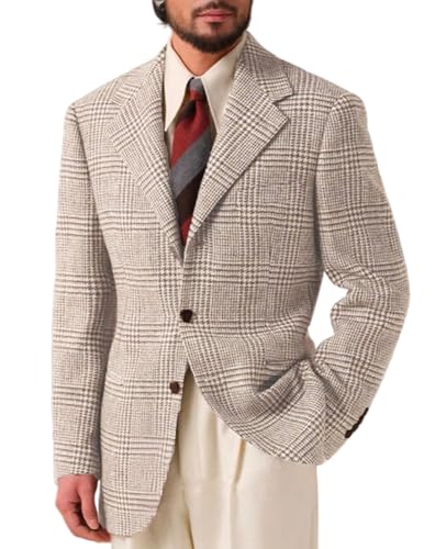 Men's Vintage Plaid Blazer Retro Single Breasted Suit Jacket Casual Sports Coat