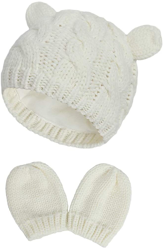 DRESHOW Baby Hat Glove Set Soft Newborn Mittens Baby Girl Boys Knitted Toddler Cap Infant Winter Beanie Mitten Sets