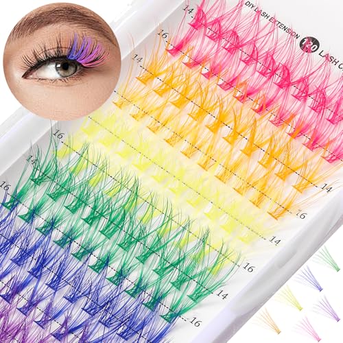 120 Piezas Pestañas Postizas Extensiones de Pestañas Autoadhesivas Exquisitos Racimos de Pestañas de Colores 14/16 mm Extensión de Pestañas de Colores para Principiantes Maquillaje de Ojos