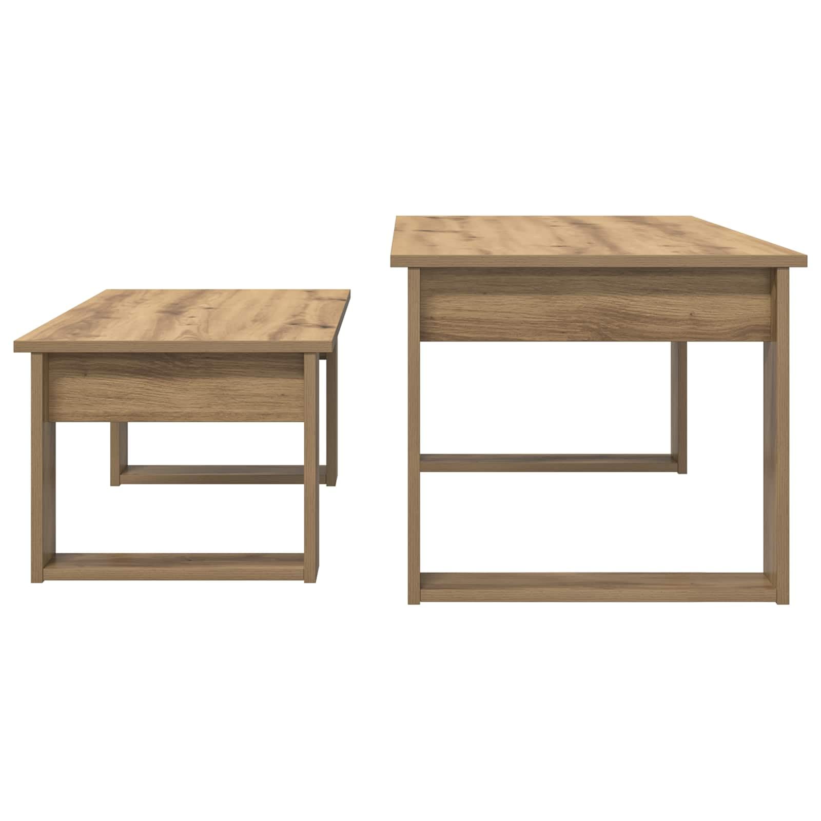 Set di 2 tavolini da caffè in rovere Artisan | Set da tavolo in due pezzi con effetto rovere per possibilità di posizionamento flessibili in soggiorno e salotto.