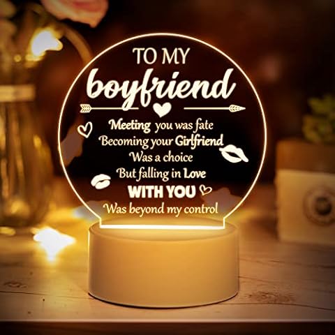 Boyfriend Gifts, Couple Gifts for Boyfriend - Engraved Acrylic Night Light, with Beautiful Words, Best Boyfriend Gifts from Girlfriend, Romantic Gifts for Valentine, Birthday, Anniversary Cover
