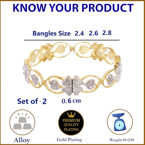 Image of ZENEME Leaf Shaped American Diamond Gold Plated Bangles Jewellery For Women & Girls
