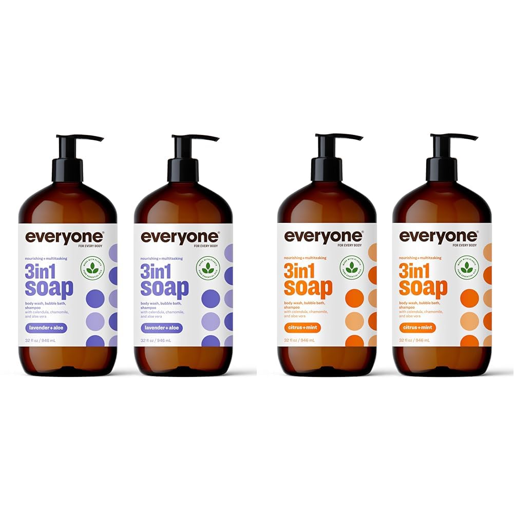 Everyone 3-in-1 Soap Body Wash Bubble Bath Shampoo 32 Ounce Pack of 2 Lavender and Aloe 3-in-1 Soap