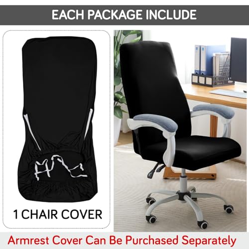 Image of HOKIPO Office Chair Cover for Executive Chair (High-Back) - 140 GSM Stretchable Fabric - Anti-Slip & Washable - Fits Tall & Big Office Chairs, Jet Black (AR-6204-BLK)