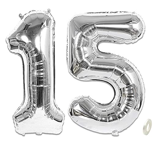 Aabellay Silver Number Balloons Large Foil Mylar Balloons 40 Inch Giant Jumbo Number Balloons for Birthday Party Decorations – Silver 15