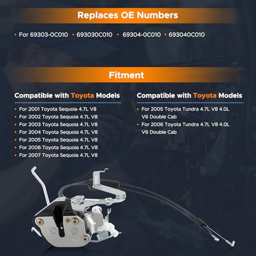 Image of Front Left Door Latch Actuator Compatible with Toyota Sequoia 2001-2007 | Front Driver Left Door Lock Actuator for Sequoia 01-07, Tundra Double Cab 2005-2006 Replaces 69303-0C010 69304-0C010