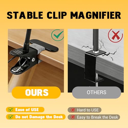 Image of ELEPHANTBOAT Table Lamp for Study Room USB Desk Clip Light, Study Table Lamp LED Reading Light for Book Desk Lamp with 10 Brightness, 10X Magnifying Glass, Flexible Gooseneck, USB Plug in