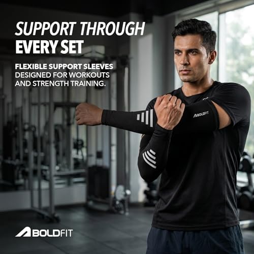 Image of Boldfit Arm Sleeves for Men & Women, UV Protection Hand Sleeve, Breathable MoistureWicking Fabric, Compression Support for Sports, Gym, Cycling & Running, Anti-Slip Comfortable Fit- Black