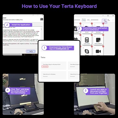 Image of MP Mobile Pixels Tetra Keyboard with 8 inch Touchscreen, Customizable Hotkeys Wireless Ergonomic Keyboards, 3 Modular Layouts, Bluetooth Connectivity, USB-C Charging, Portable Keyboard for Windows /Mac
