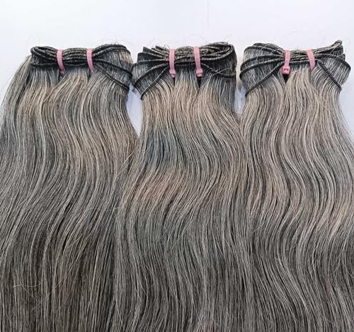100% Raw Unprocessed Indian Grey Straight Human Hair Weft (3 Bundles), Natural Grey Salt and pepper 3 Bundle (100 grams x 3-300 Grams) - 3 Bundle deal (12/12/12)