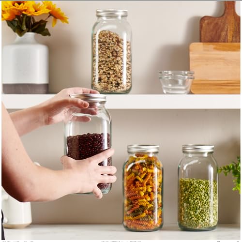 image for GLING [1 Count 64 oz. Wide-Mouth Glass Mason Jars with Metal Airtight 