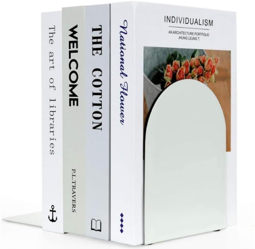 Lulonpon 16 Pieces Book Ends, Bookends, Books Stand, Metal Bookend for Shelves, White Book Ends for School, Library, Desktop Organizer
