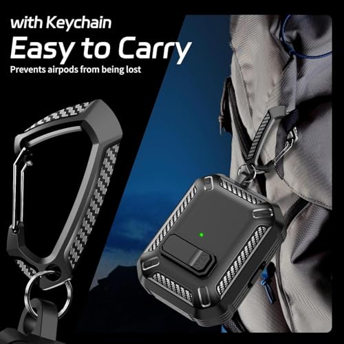 Image of Meyaar for AirPods Pro 3 Case, Clear Magnetic Automatic Lock Cases with Phone Stand with Keychain Case for Airpod Pro 3 for Men & Women (Carbon Fiber Black)