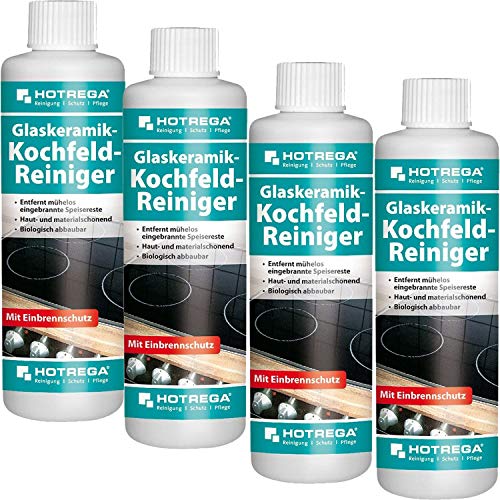 4 x HOTREGA Glaskeramik-Kochfeld-Reiniger 250ml Flasche