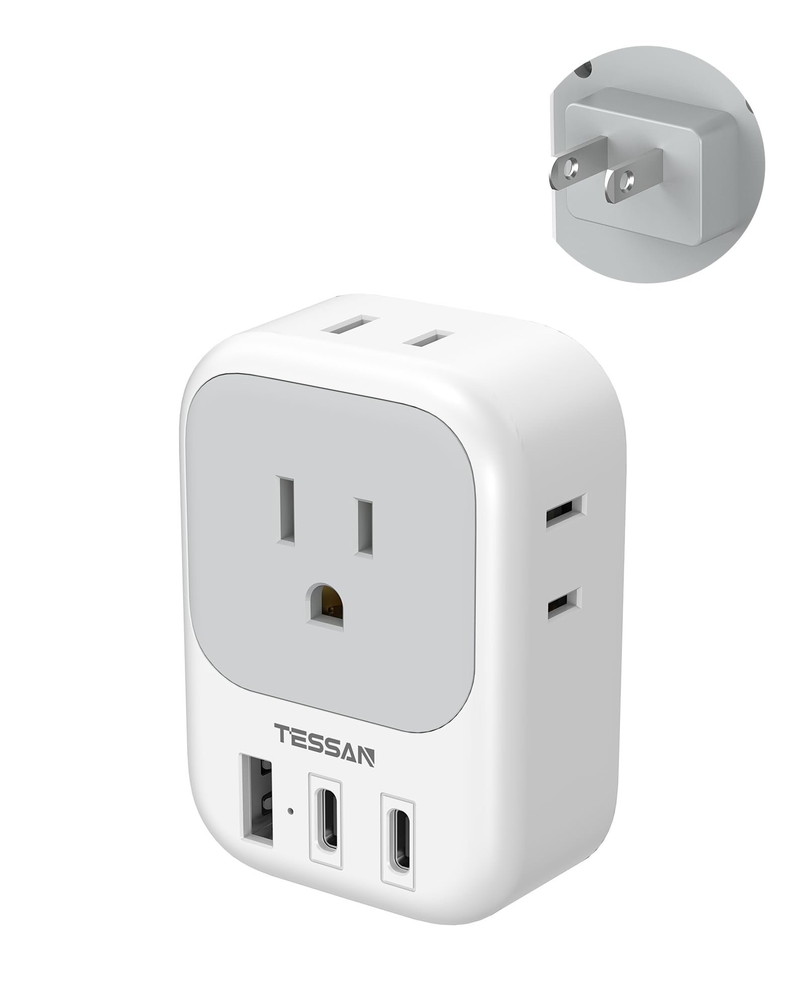 TESSAN US to Japan Plug Adapter 2 Prong to 3 Prong Outlet Adapter with 4 Outlets 3 USB (2 USB-C), Outlet Converter US to Japan China Mexico Philippines Canada Peru Thailand Vietnam