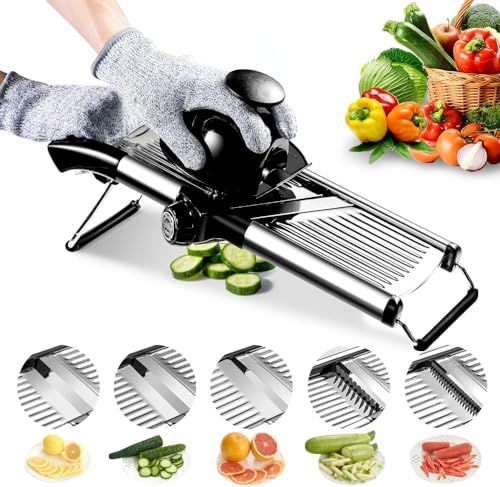 Ctoby Mandoline Slicer Slicer Vegetable Cutter 304 Potato Slicer Multifunctional Adjustable Vegetable Slicer with Resistant Gloves Cuts Kitchen Julienne Cutter for Slicing Fruits Vegetables and More