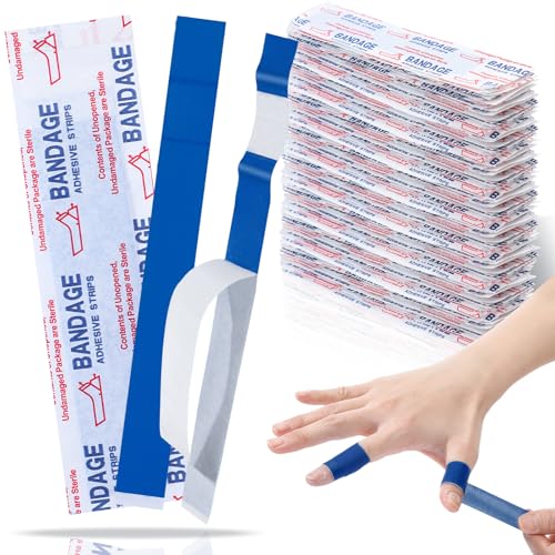 Geiserailie 120 Pcs Food Service Blue Detectable Bandage Woven Fingertip Waterproof Flexible Bandages Non-Stick Pad Latex Free for Catering First Aid Kit Wound Care and Protection (0.8 X 7 Slender)