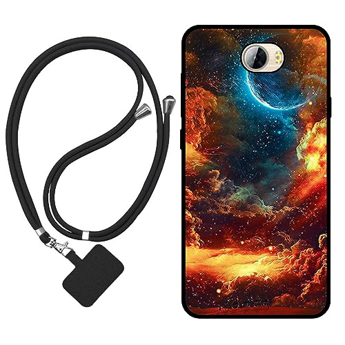 Sunrive Funda Compatible con Huawei Y6 II Compact,Slim Fit Gel Mate Carcasa Case Bumper de Impactos y Anti-Arañazos Espalda Cover (Nubes,Luna,Cielo)+1 X Correa Universal