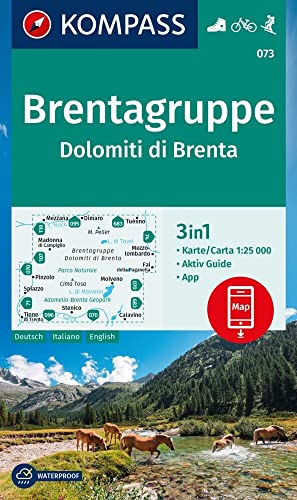 Cartina de descolagem n. 073 Dolomiti di Brenta: 3in1 Wanderkarte mit Aktiv Guide inklusive Karte zur offline Verwendung in der KOMPASS-App. Fahrradfahren. Skitouren.
