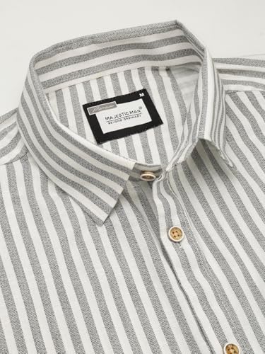 Image of Majestic Man Men's Pure Cotton Striped Half Sleeve Regular Fit Shirt