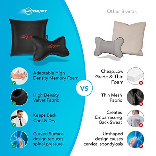Image of Neodrift 'Neo-Kit Combo' - (Colour - Black+Red)(2 Neck Cushions, 2 Square Pillows) | Neck & Back Rest Support Cushion Memory Foam Pillow for Neck, Head, Shoulder & Back Pain-Relief for Car Seat