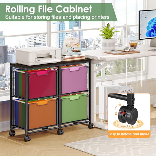 Sbanmao 4 Drawer Lateral File Cabinet, Mobile Filing Cabinet, Printer Stand with Wheels Under Desk Storage Office Storage Cabinet Fits Letter Size for Home Office, Black - Image 3