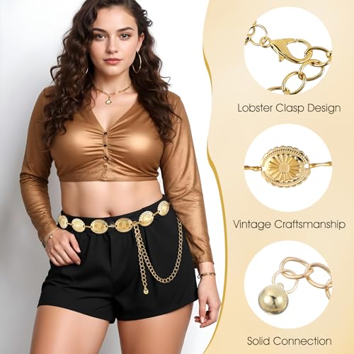 Prasacco Western Belts for Woman Chain Belt Concho Belt Gold Waist Chain Cowgirl Belt Waist Belt Country Belt Boho Belt for Dress Jeans3