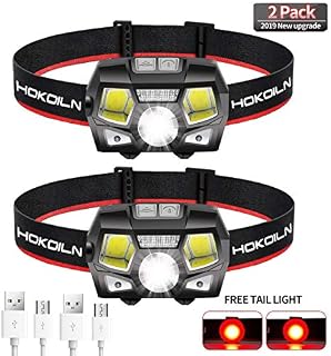HOKOILN Rechargeable Headlamp, 2 Pack 500 Lumens COB Enhanced Headlamp Ultra Bright Cree