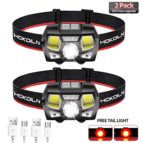 HOKOILN Rechargeable Headlamp, 2 Pack 500 Lumens COB Enhanced Headlamp Ultra Bright Cree